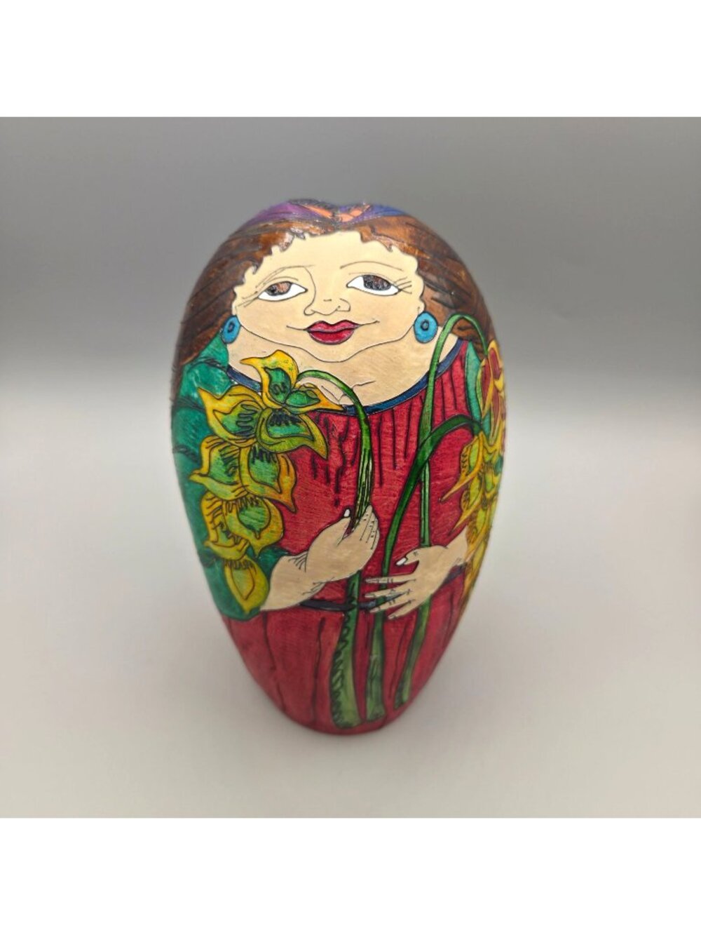 South American Decorative Gourd Art Colorful Woman Design